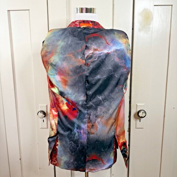 TALLIA 42L Orange Men's Slim-Fit Red/Gold Floral Dragon Evening Jacket Blazer - Picture 6 of 8